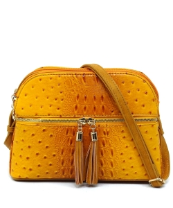 Ostrich Zip Tassel Multi Compartment Crossbody Bag Tassel OS050 YELLOW